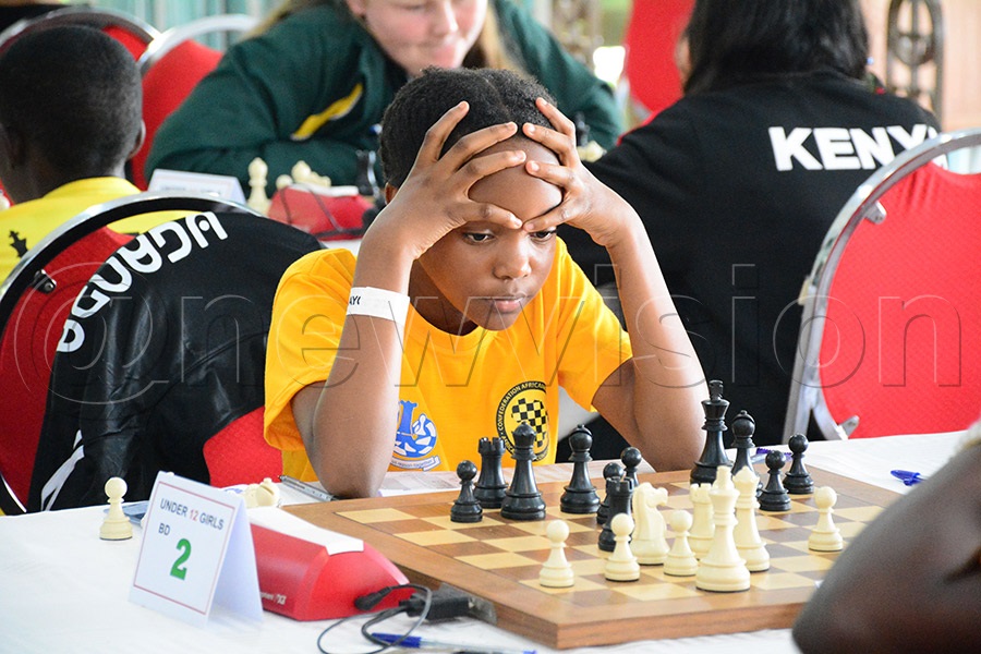 Uganda's Talia Atubet in action in the girls' U-12 category during the Africa Youth Chess Championship at the Imperial Botanical Beach Hotel, May 20, 2026. Photo by Michael Nsubuga