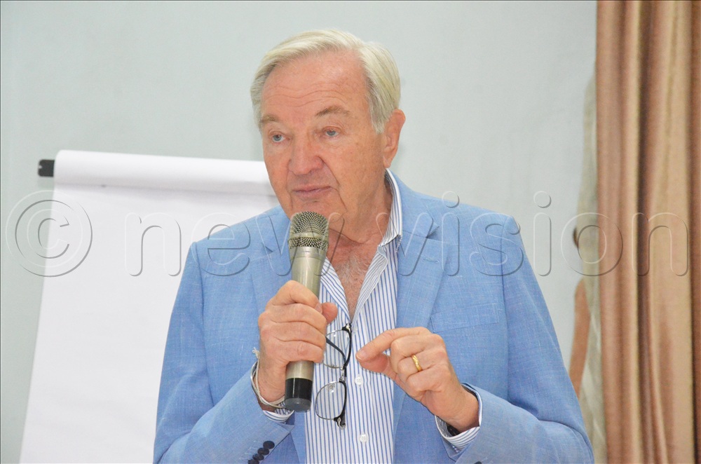 The Director of Gazelle Ltd, Lau Larsen, addressing printers in Uganda at Imperial Royale Hotel in Kampala on Thursday, October 8, 2026.