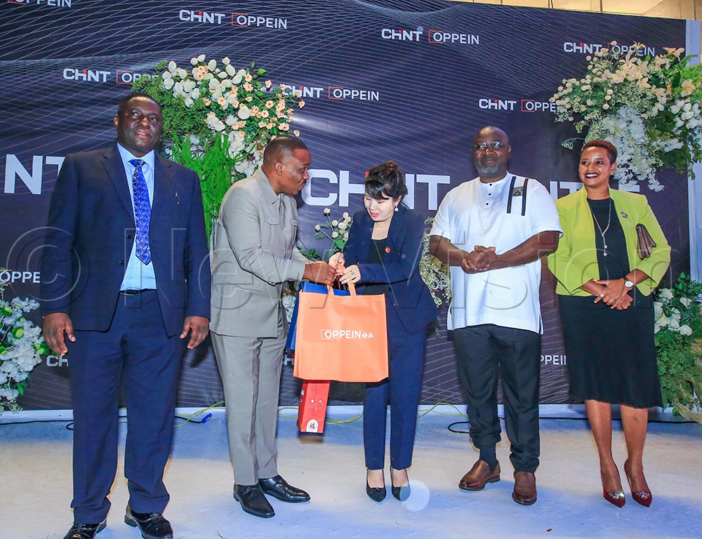 Kampala Lord Mayor Erias Lukwago receiving a package from CHINT.