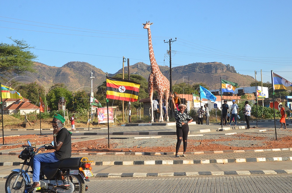 A newly constructed road about in Moroto with a giraffe, a totem the Matheniko, the host of this years gala. (Photo by Olandason Wanyama)