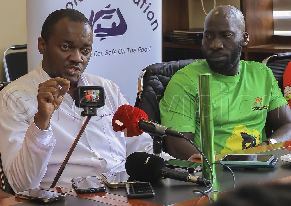 Dr Mubiru (L) said that about 8% to 10% of the very sick arising from bloody road traffic accidents die in the next 3-5 minutes as soon as they arrive at Mulago for treatment, insisting on how terrible and costly road crashes are to the country. (Credit: Douglas Mubiru)