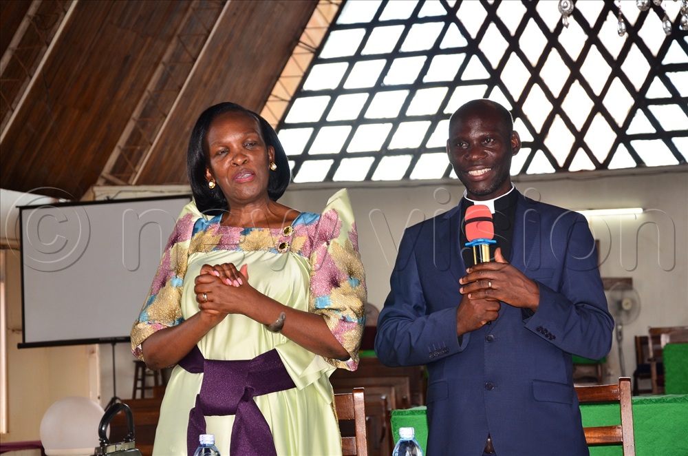 Bishop elect Grace Lubaale and his wife, Claire at Christ's Cathedral Bugembe, this was during Naimanhye's farewell prayers.