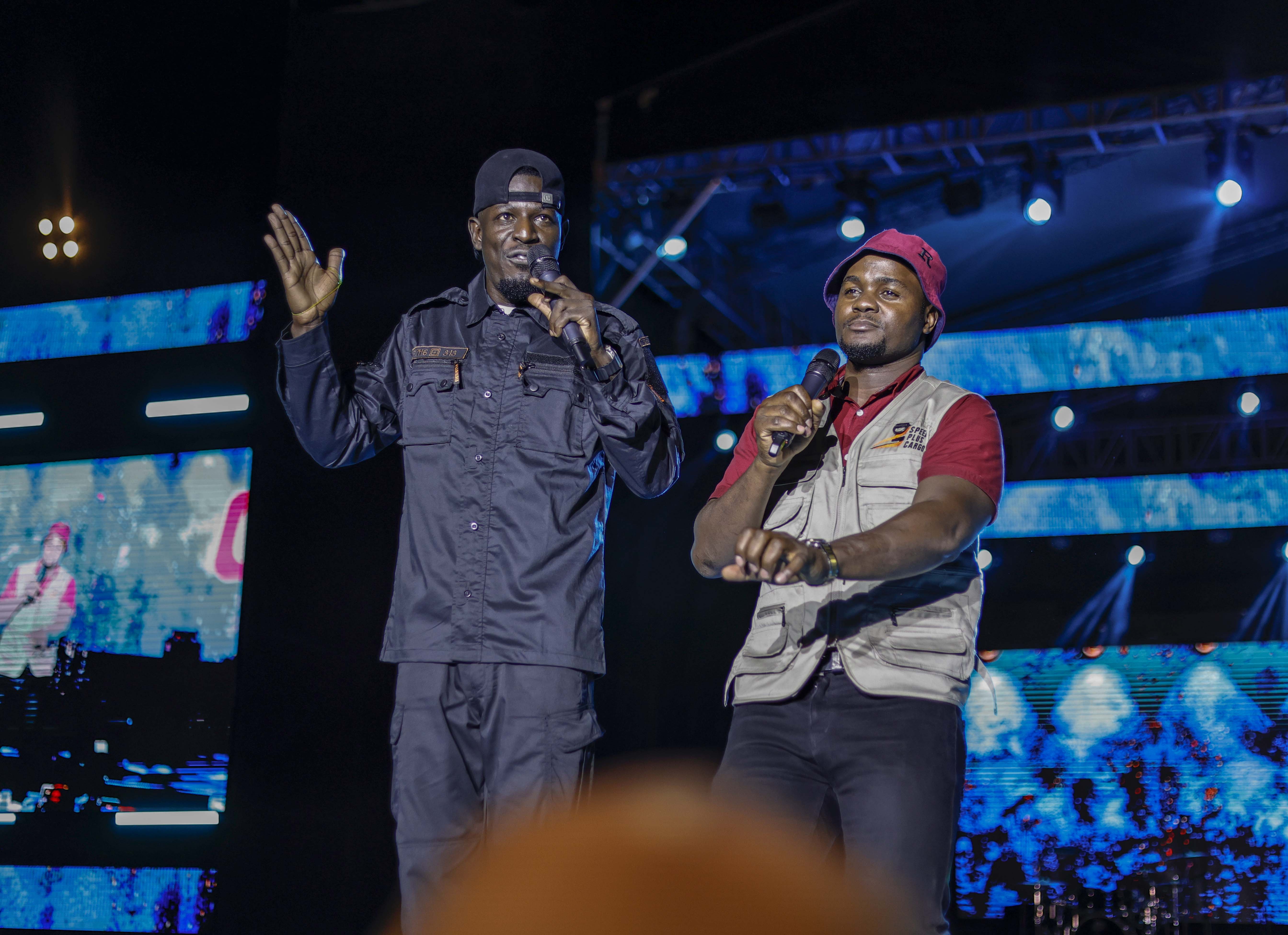 Maulana And Reign Cracking A Joke About Deputy Speaker Thomas Tayebwa At Comedy Store Ug Retro Tour At Lugogo Cricket Oval. Photo By Ignatius Kamya