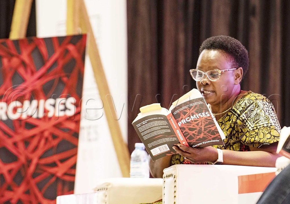 Goretti Kyomuhendo reads from her book, Promises, during the 2025 Kampala Writes LitFest held at Makerere on 16th August, 2025. (Photo by Kalungi Kabuye)