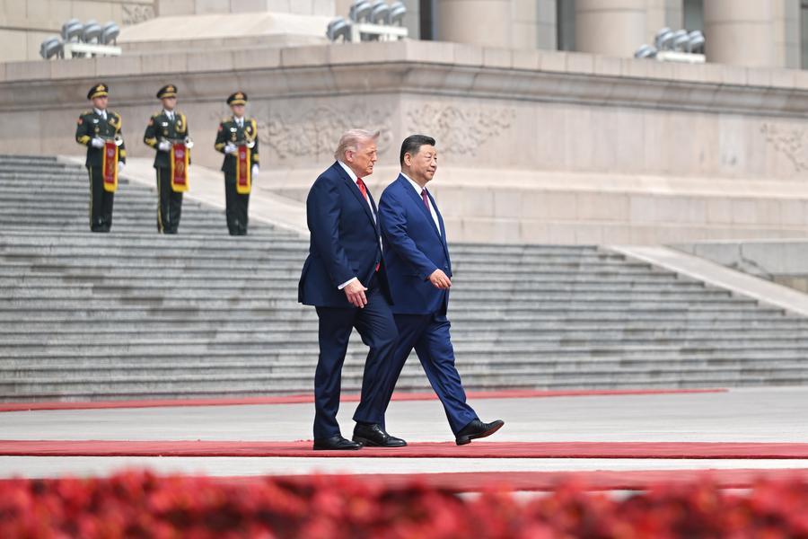  Chinese President Xi Jinping holds a welcome ceremony for U.S. President Donald Trump, outside the Great Hall of the People prior to their talks in Beijing, capital of China, May 14, 2026. (Xinhua)