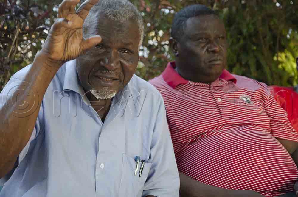Kazimbiraine and Osinde addressing media at Garden Inn Hotel in Lira City on Friday. (Credit: Patrick Okino) 