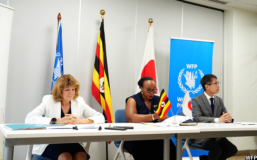 WFP Uganda Country Director Lauren Landis said the rice will be used at entry points where refugees first arrive before they are allocated land by the government. (Credit: WFP)