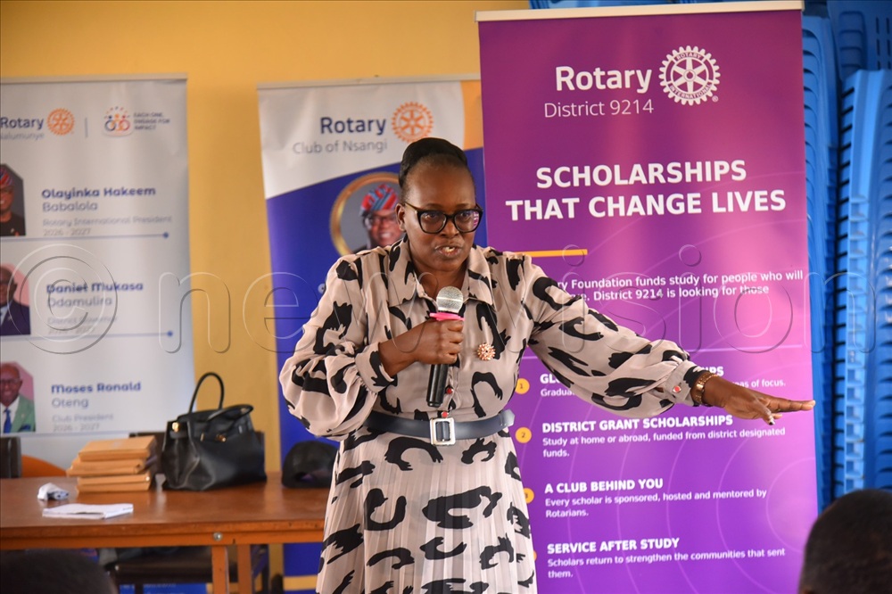 Mary Harriet Ajilong, the Commissioner for Guidance, speaking to students from St Mark's College Namagoma during the District Career and Pathway Fair.