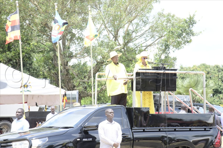 The First Lady, and Minister of Education and Sports, Janet Museveni speaking to Terego electorate during the President's rally at Leju Stadium in Terego district. (All Photos by Eddie Ssejjoba)