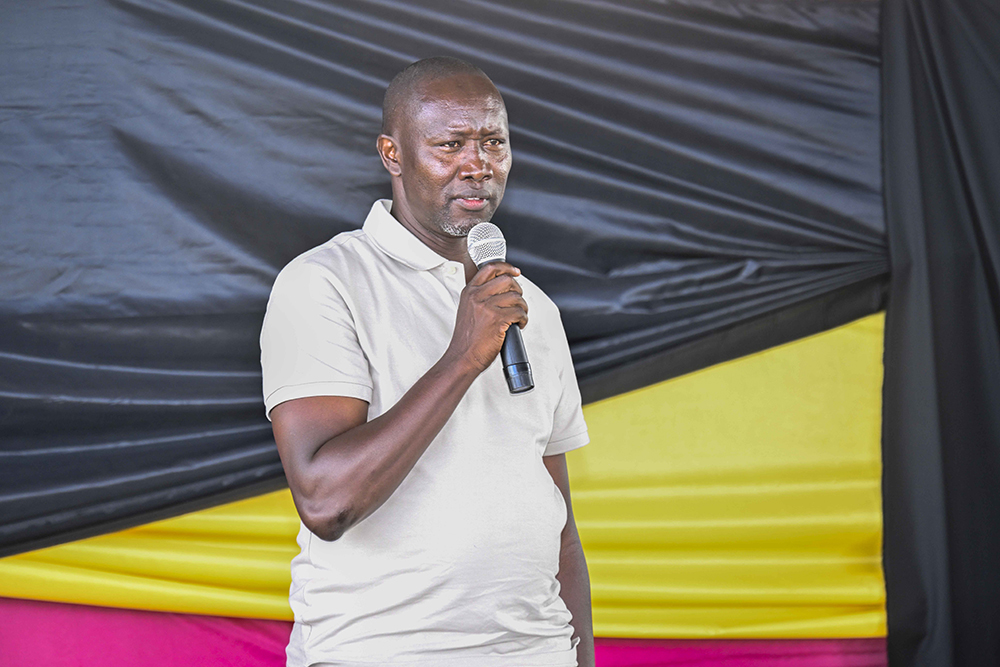 The Private Secretary In Charge of Political Affairs and the Youth at State House, Godfrey Longa, giving a lecture to District Industrial Hub Chairpersons, RDC, Commercial officer, PWDs representatives and Youth SACCO chairperson leaders representatives from Regional President Industrial hubs of Sebei, Teso and Karamoja during the training of the Management of the SACCO funds from President Yoweri Kaguta Museveni at Karamoja Zonal Industrial hub Napak district October 18, 2025. (PPU)