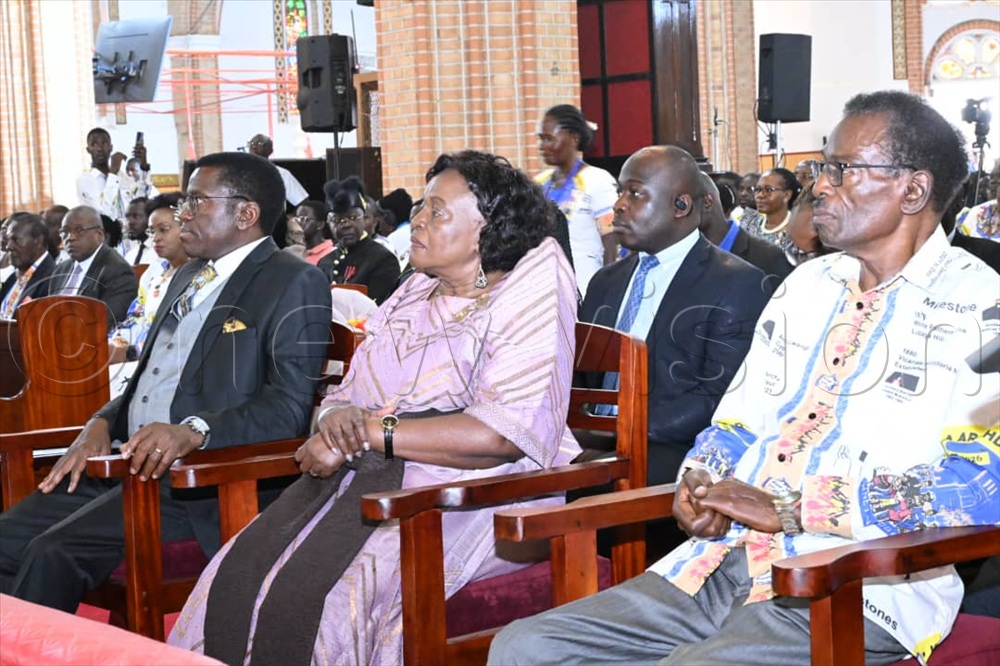 From L-R: The Prime Minister of Buganda Charlse Peter Mayiga, and his wife and former Prime Minister of Buganda, Joseph Mulwanyamuli Ssemogerere