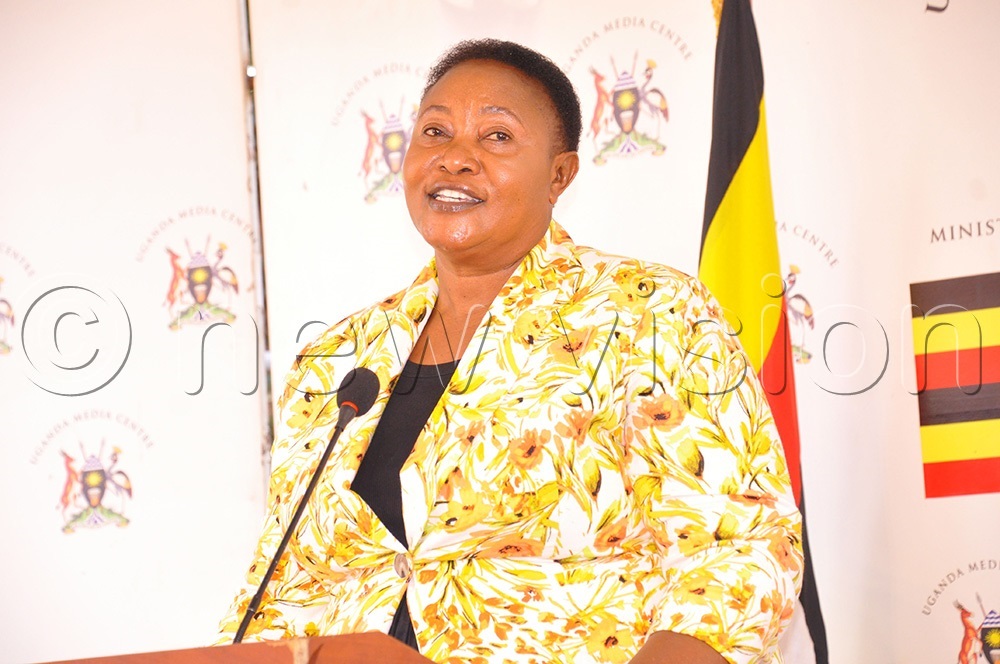 Milly Babalanda Minister of Presidency addressing journalists during a press conference at the Uganda Media Centre on January 23, 2026. (Photo by Nancy Nanyonga)