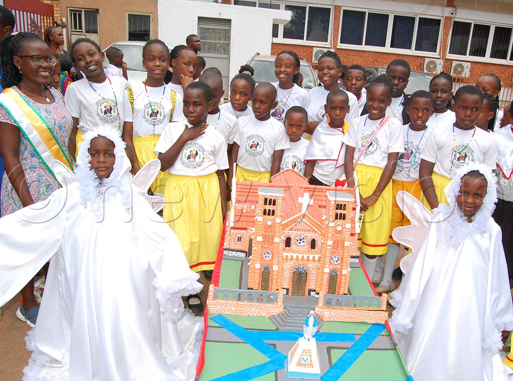 The children from Canossa St. Joseph PS Lweza share a photo moment during their pilgrimage to Lubaga Cathedral on Sunday, October 19, 2025. (Credit: Mathias Mazinga)