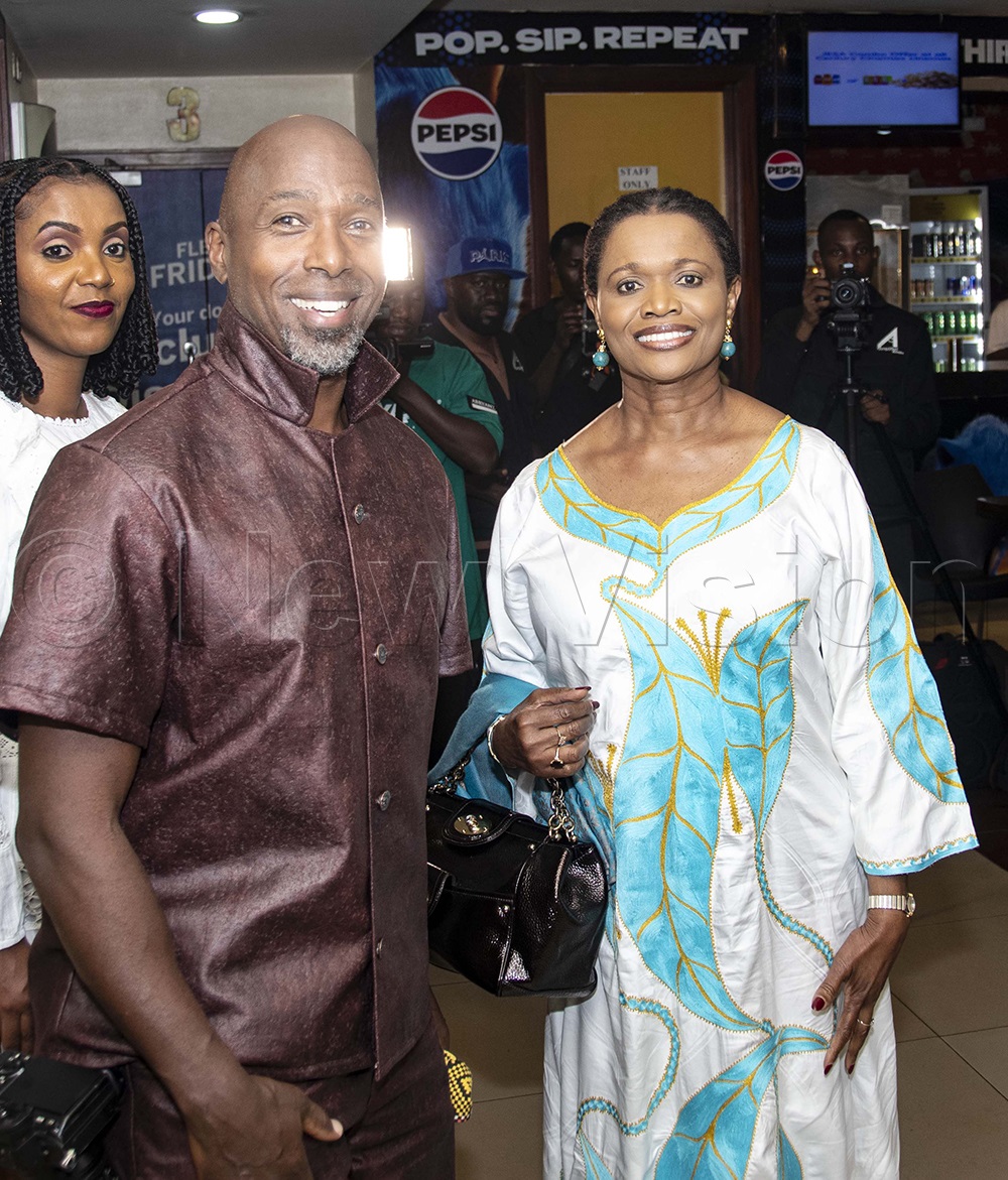 Ntare Guma Mbaho Mwine (left), with the Nnaabagereka of Buganda, H.M Sylvia Nagginda Luswata, at the Premiere of his documentary, Memories of Love Returned, at the Century Cinemax, Acacia Mall on Friday evening. (PHOTO BY KALUNGI KABUYE)
