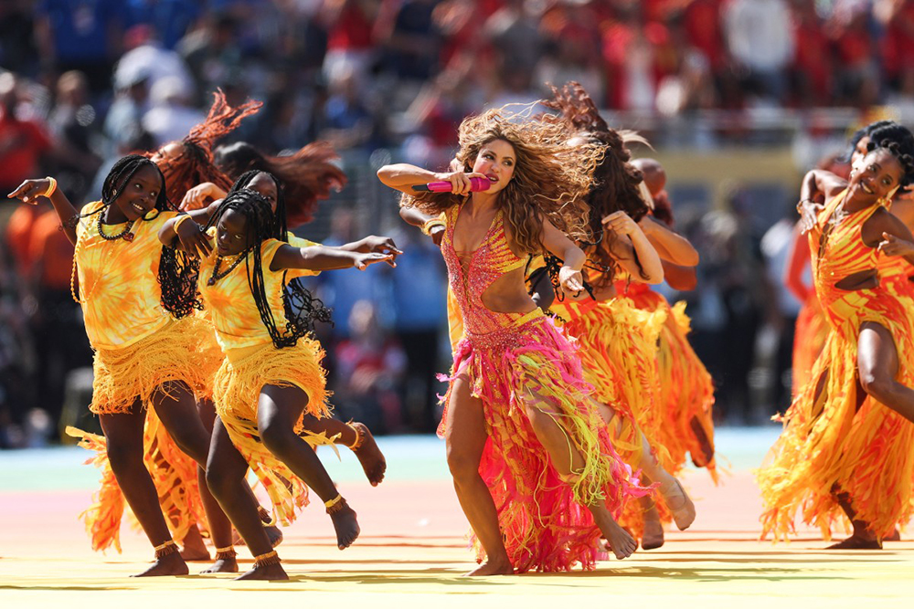 Colombian singer Shakira performs during the halftime show of the 2026 World Cup football tournament final match between Spain and Argentina at the New York/New Jersey Stadium in East Rutherford on July 19, 2026. (Credit: AFP)