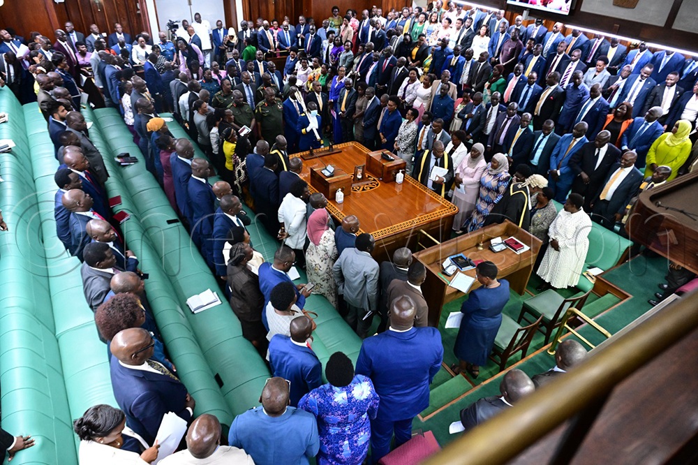 Despite free sitting, where legislators do not have to sit according to whether they belong to the opposition or government side, many were left standing on the floor due to limited sitting space. (Credit: Maria Wamala)
