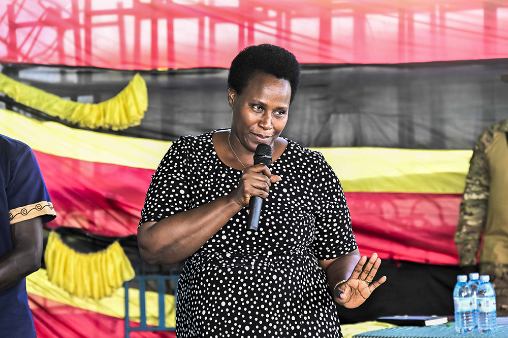 The State House Comptroller Jane Barekye making her opening remarks during the Training of District Industrial Hub Chairpersons, RDC, Commercial officer, PWDs representatives, SACCO chairperson leaders representatives, SACCO leaders from Regional President Industrial hubs of West Nile, Zombo, Lango and Acholi on the Management of the SACCO funds from President Yoweri Kaguta Museveni at Acholi Zonal Industrial hub Gulu City on 19th  October 2025. 