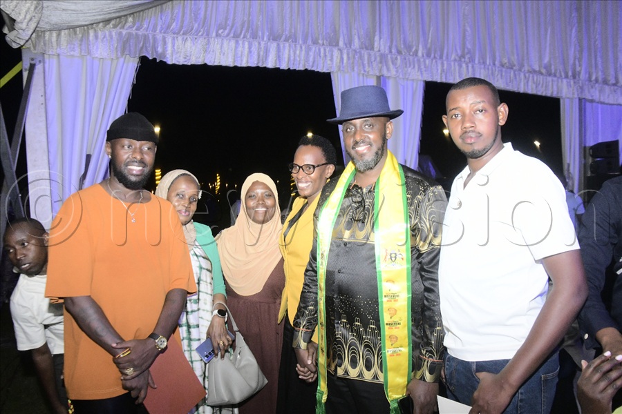 Eddy Kenzo with Dan Mushabe (2nd R), and Ruth Rujoki Mushabe (3rd R).