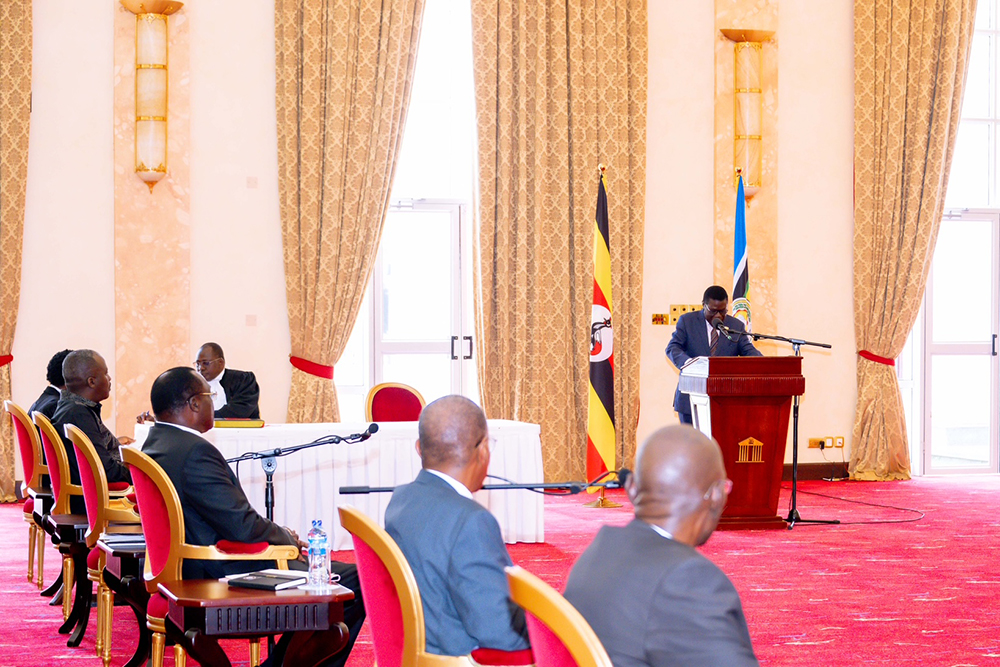 Justice minister, Norbert Mao delivering his remarks. (PPU)
