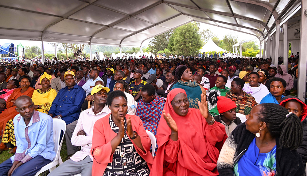 Some of the guests attend Prof. Ephraim Kamuntu&rsquo;s thanksgiving ceremony in Sheema on Saturday. (PPU Photo)