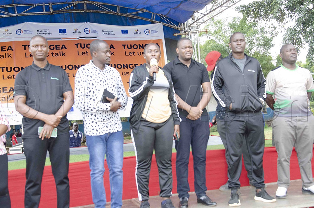 Youth leaders of different political parties introducing themselves at Mayor`s Garden in Lira City during the expo on Saturday. (Credit: Patrick Okino)