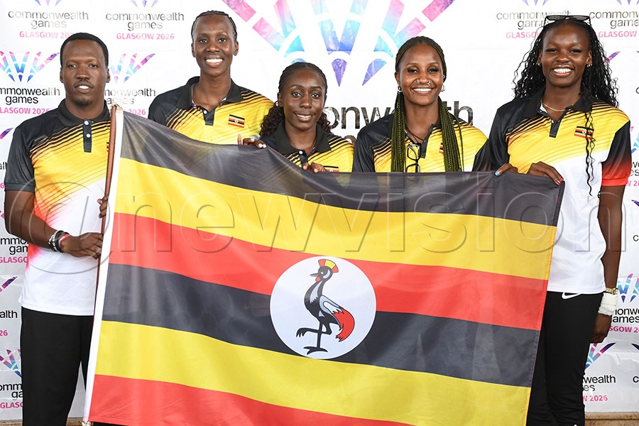 Uganda's Basketabll 3x3 team pose after the flag off at Mestil Hotel, July 16, 2026. Photo by Michael Nsubuga