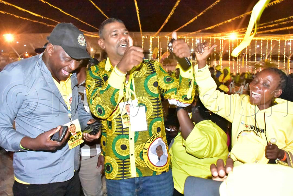 Kampala Central Division Mayor Salim Uhuru celebrates with some of his supporters after he was declared the winner for the NRM Kampala region vice-chairperson. (Photo by Joseph Mutebi)