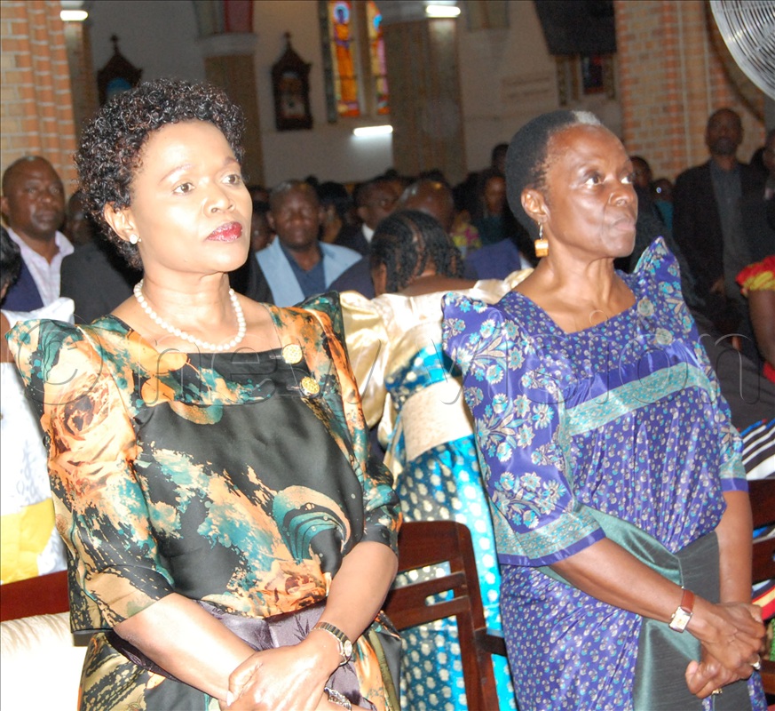 The Nabagereka of Buganda, Sylvia Nagginda (left) with Princess Lubuga (right) during Dr. Paul Kyabaggu's requiem mass at Lubaga Cathedral on Wednesday, September 24. 
