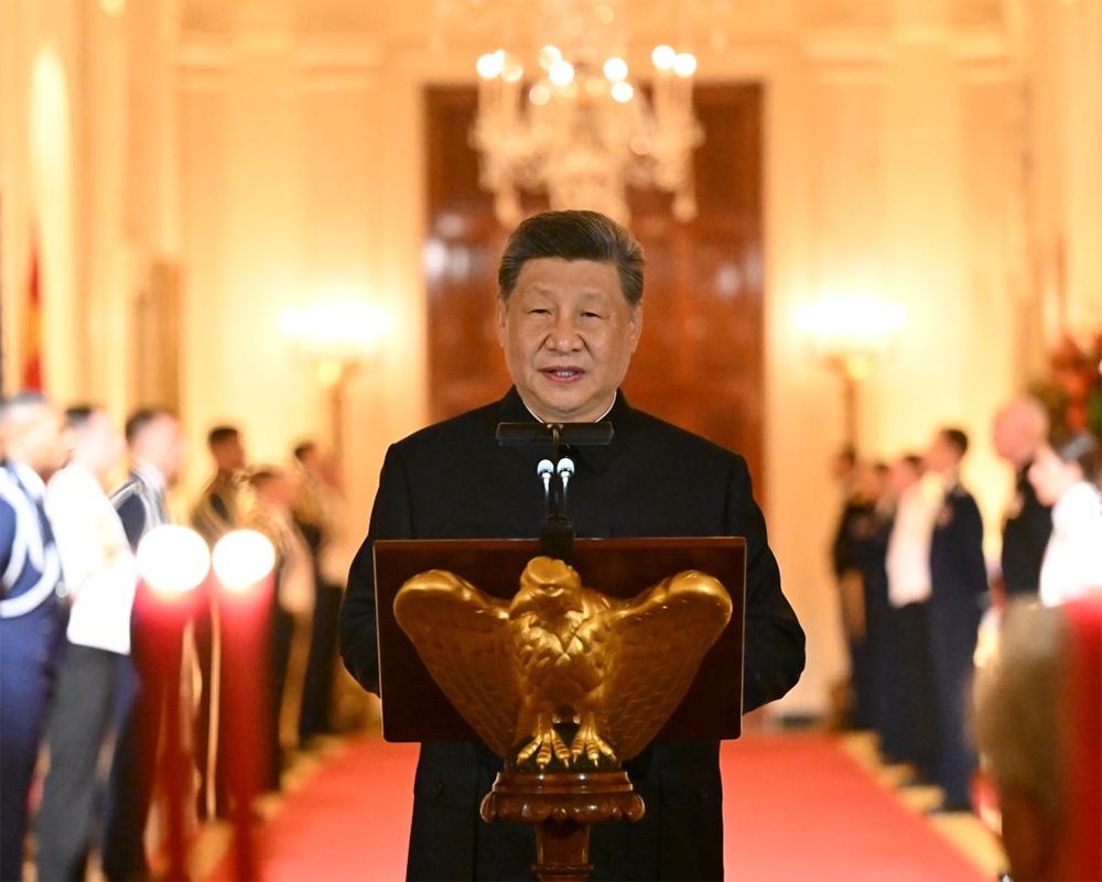 Chinese President Xi Jinping addresses a state dinner at the White House in Washington, D.C., the United States, Sept. 24, 2026. (Xinhua)