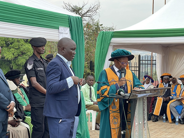 Dr John Chrysostom Muyingo, the Minister of State for Higher Education, during the graduation ceremony. (Courtesy)