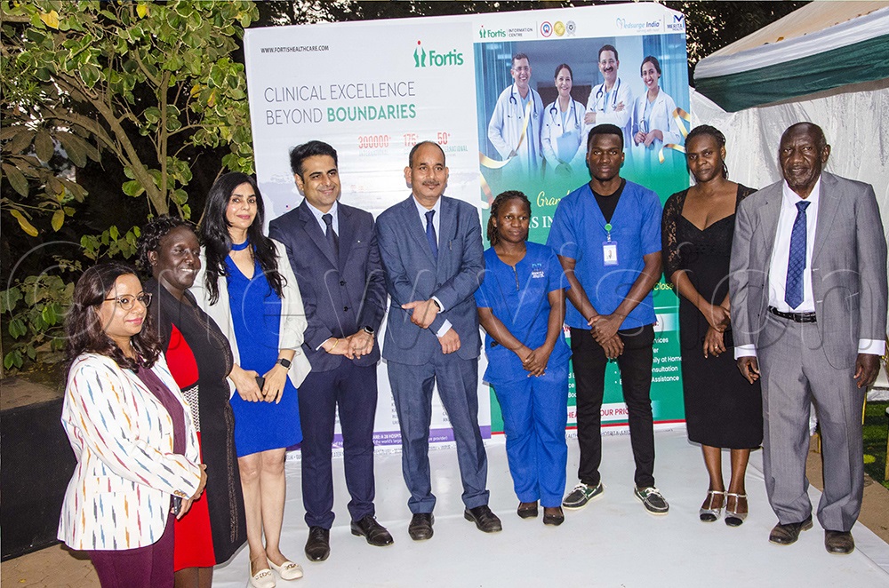 Fortis Hospital India and Merita Health Uganda staff take a group picture during the grand inauguration of Fortis Information Centre at Merita Health in Bugolobi Kampala on Thursday 31 July 2025. (Photo by Colleb Mugume)