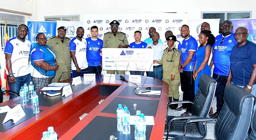 Police FC and Yaobai officials at the sponsorship signing at Police Headquarters in Naguru on September 1, 2026. Photo: Silvano Kibuuka