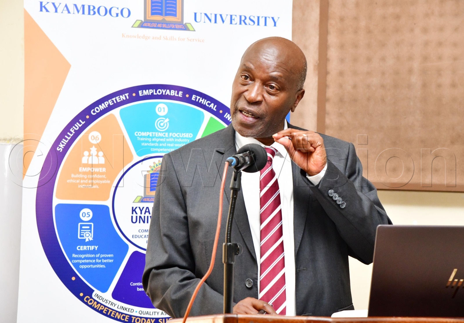 Kyambogo University Vice Chancellor, Prof. Eli Katunguka, delivers his remarks during the event. (Photo by Mpalanyi Ssentongo)