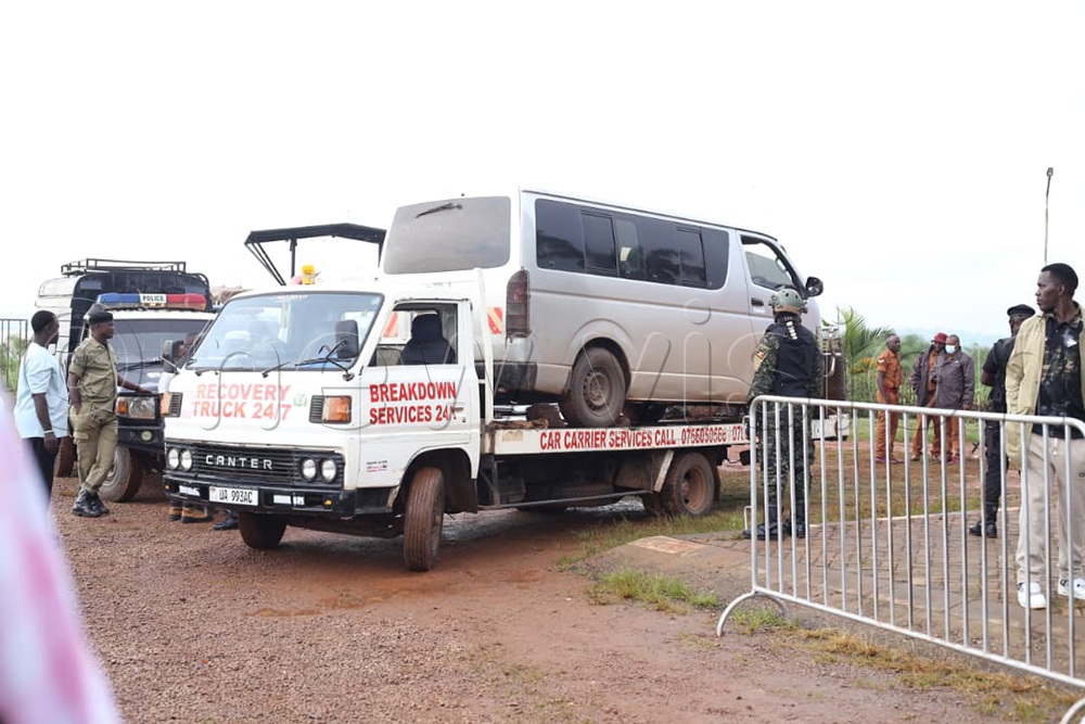 The prison van carrying the suspect reportedly failed to brake and knocked an online journalist. (Credit: Alfred Ochwo)