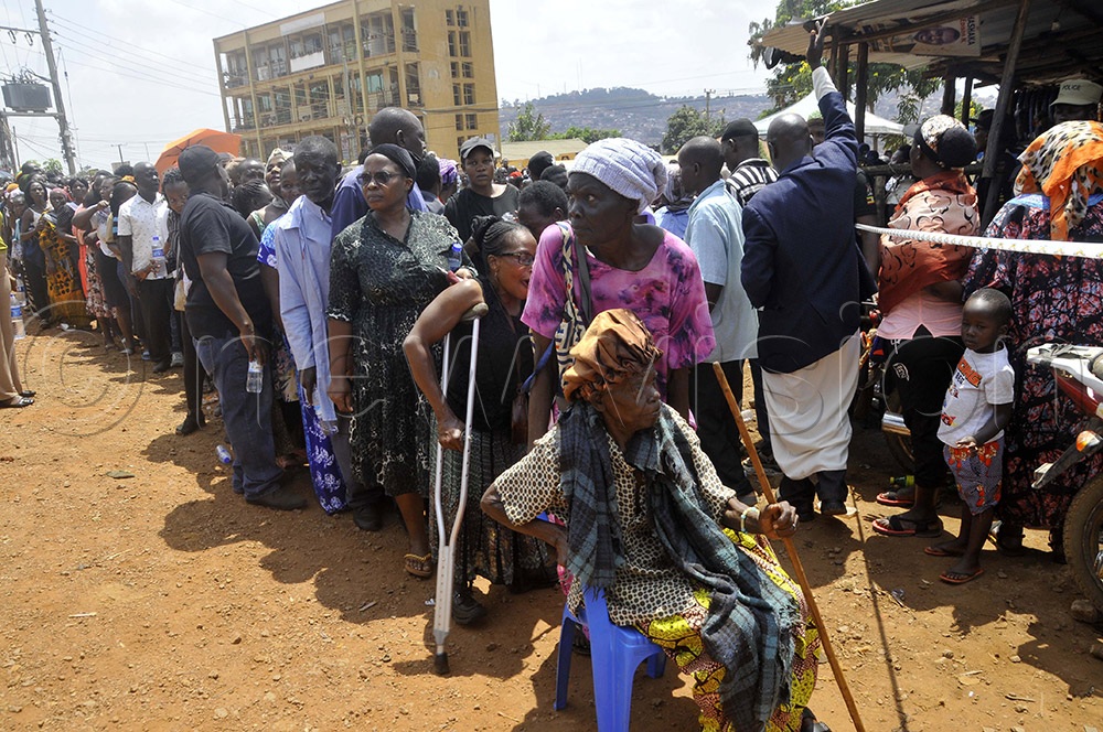 Voters lining up to elect their leaders during the Local Council elections in Nsooba village, Kampala Central, with people with special needs given priority on 29 July 2026. (Photo by Wilfred Sanya) 
