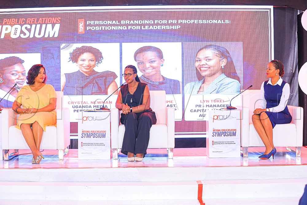 L-R: Crystal Newman, a Uganda Media Personality, Head of Broadcast Nation Media Group, Flavia Tumusiime, and Public Relations Manager, Capital MARKETS Authority, Lyn Tukei on a panel during the National Public Relations Symposium on Friday, July 25, 2025, at Imperial Royale Hotel, Kampala. (Photo by Miriam Najjingo)
