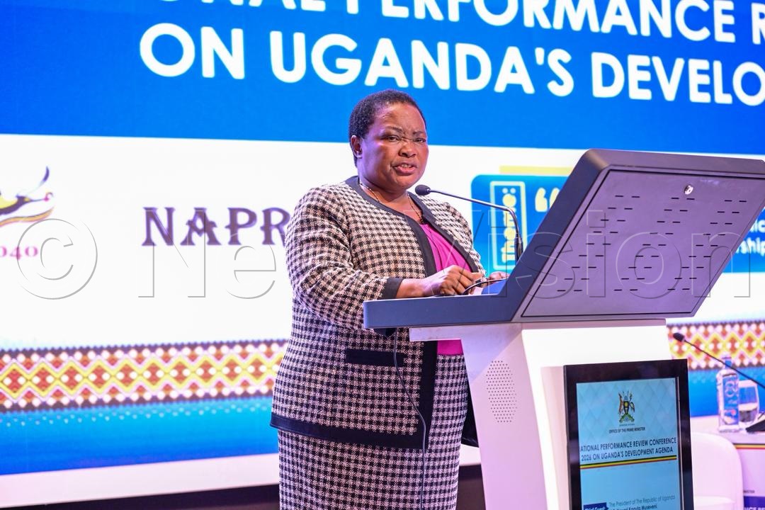 Prime Minister Robinah Nabbanja gives her speech. (Credit: Miriam Namutebi)