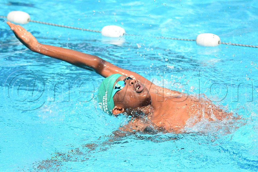 Aqua Akii's Ssemaganda in action during the 50m breaststroke race at the Silverfin Pentathlon at KISU pool. Photo by Michael Nsubuga
