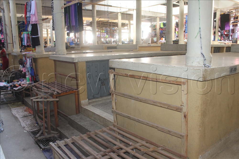 Some of the empty stalls at Kasese Central Market.