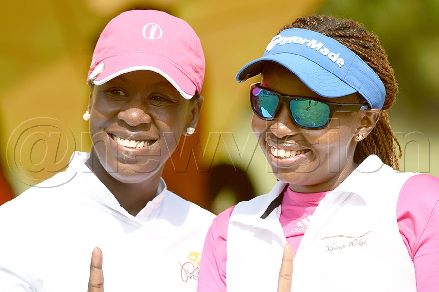 Peace Kabasweka and Mercy Nyachama pose after their opening rounds at Entebbe Club, February 26, 2026. Photo by Michaell Nsubuga