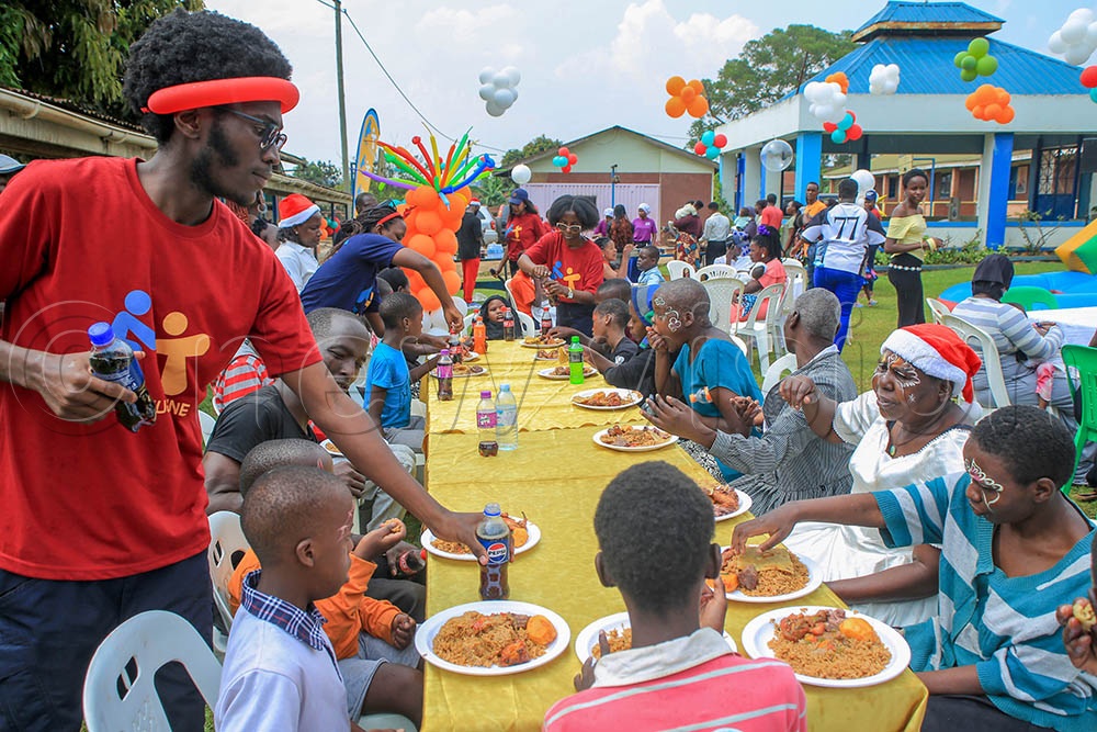 Children having dinner. 