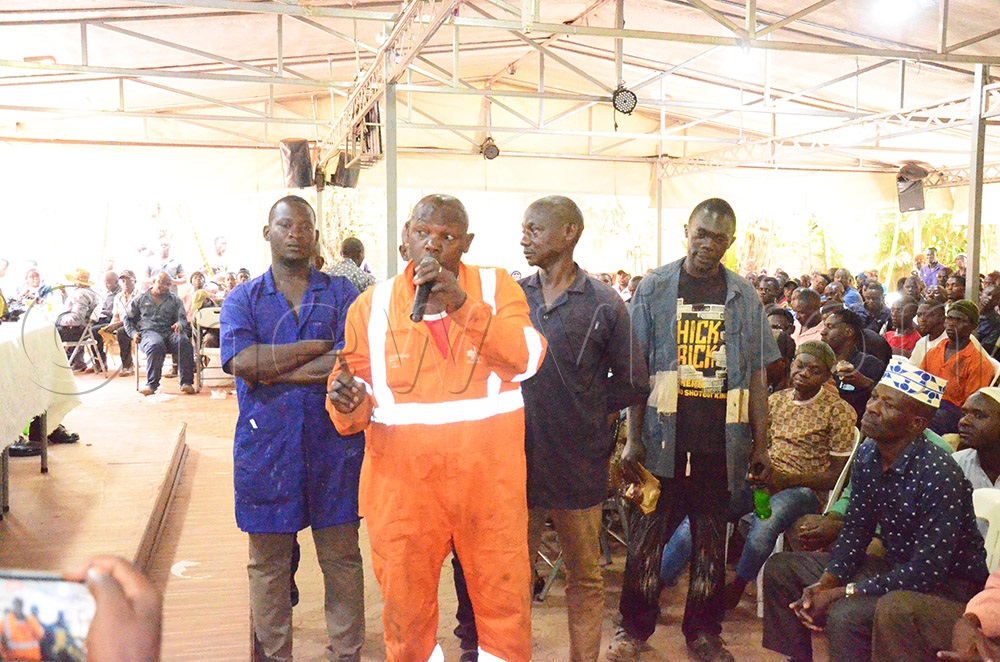 Garage owners and mechanics from Kawempe division speaking on issues that affect them at Twin Tower Hotel Kavule. (Photo by Isaac Nuwagaba)