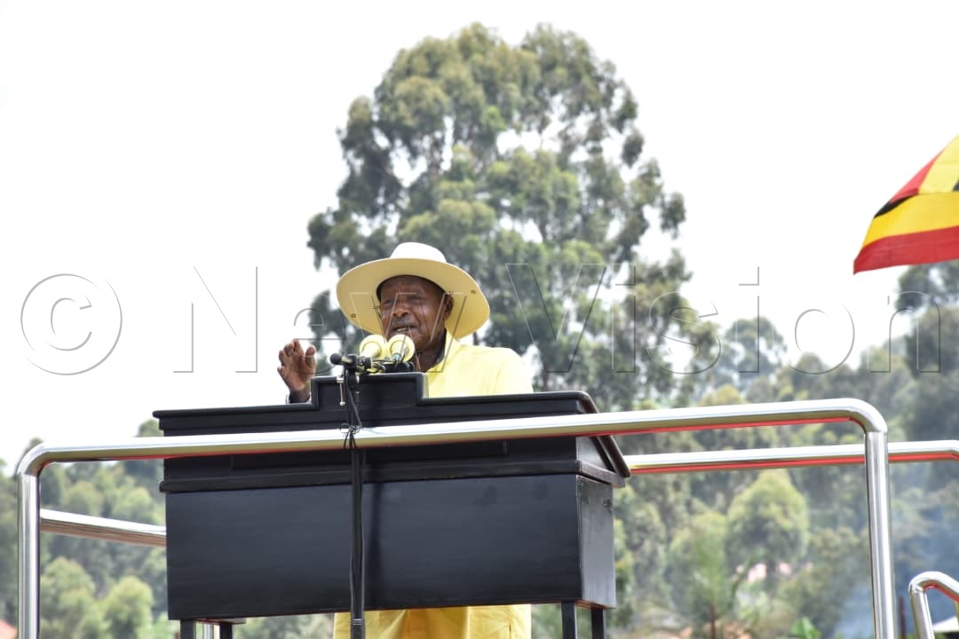President Yoweri Museveni addressing a campaign rally in Kisoro. (Credit: Simon Peter Tumwine)