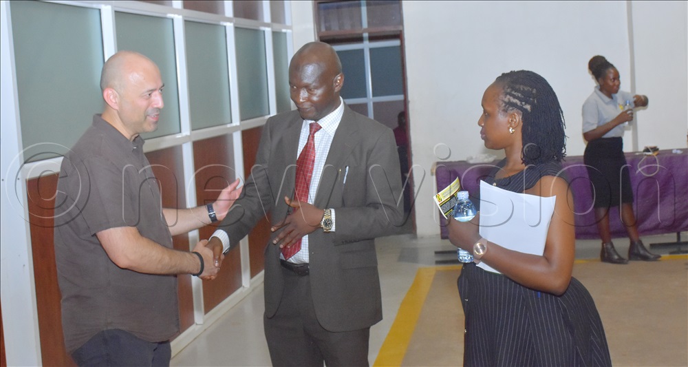 L-R; Azat Akmyradov the JSCGS commercial and government relations manager, Mubarak Kirunda the director of business development under the Uganda Manufacturers Association and Sylvia Zalwango his secretaryL-R; Azat Akmyradov the JSCGS commercial and government relations manager, Mubarak Kirunda the director of business development under the Uganda Manufacturers Association and Sylvia Zalwango his secretary.