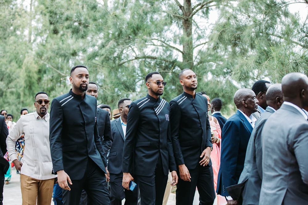 The groom, Jethro Tashashina (centre), with his entourage.