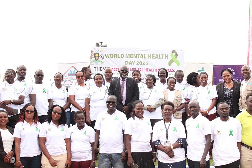 Representatives from different partners and ministries at the commemoration of Mental Health Day, as Kiteezi residents recounted garbage slide trauma. (Credit: Bridget Ahurira)