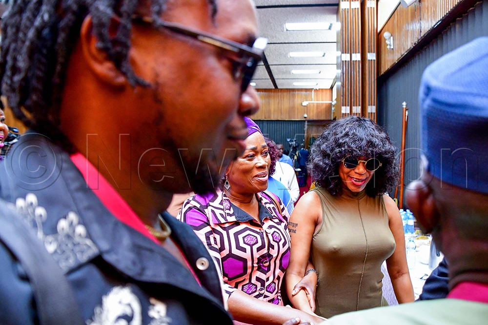 Artiste Sheebah Karungi and Halima Namakula at Parliament. (Credit: Miriam Namutebi)