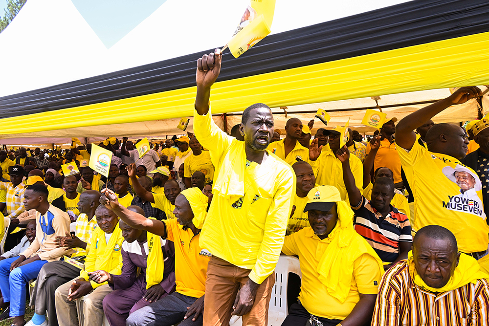 Some of Busoga's NRM leaders listen to President Museveni’s address during a leaders meeting at Iganga Girls School grounds in Iganga town on Saturday, Jan. 10, 2026. (PPU Photo)
