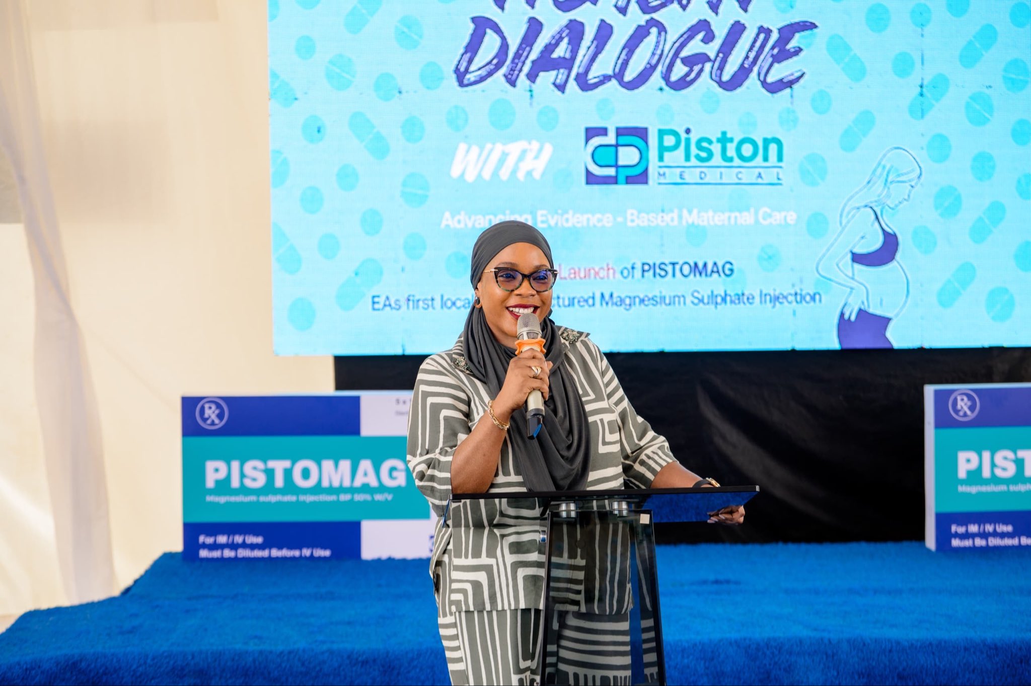 Aminah Mukalazi, the state ministter for privatisation during the launch of the magnesuim injection in Namanve at Priscon medical plant.