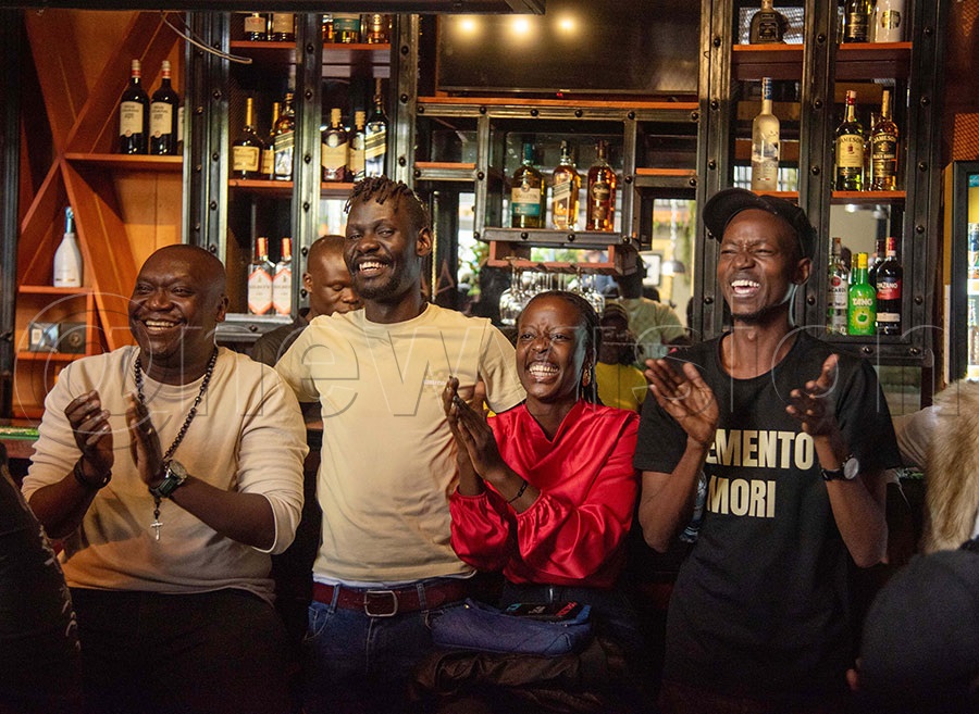 Comedians Patrick Salvado with Emma Napoleon and other guests enjoying the performances at the Marabou Laugh Fest at Donel's Bistro in Ntinda